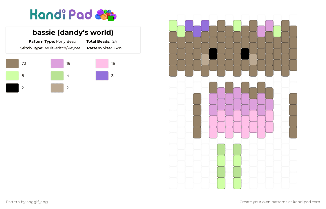 bassie (dandy’s world) - Pony Bead Pattern by anggif_ang on Kandi Pad - tan,pink,bassie,dandys world,dw
