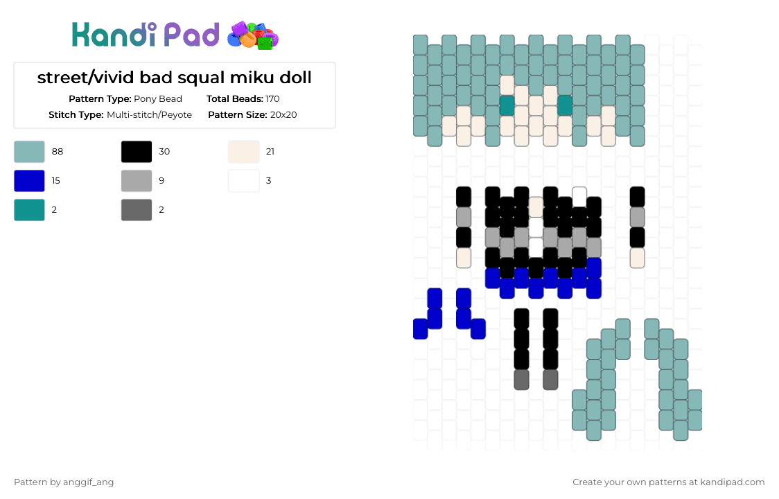 street/vivid bad squad miku doll - Pony Bead Pattern by anggif_ang on Kandi Pad - teal,pjsk,colorfulstage,miku,doll,vivid bad squad