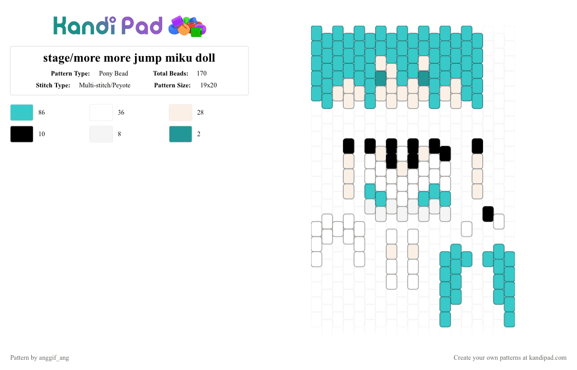 stage/more more jump miku doll - Pony Bead Pattern by anggif_ang on Kandi Pad - teal,white,pjsk,colorfulstage,miku,doll,mmj,more more jump