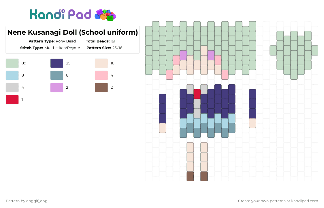Nene Kusanagi Doll (School uniform) - Pony Bead Pattern by anggif_ang on Kandi Pad - white,purple,light blue,teal,pjsk,doll,colorfulstage,project sekai,nene,kusanagi,prsk,wxs