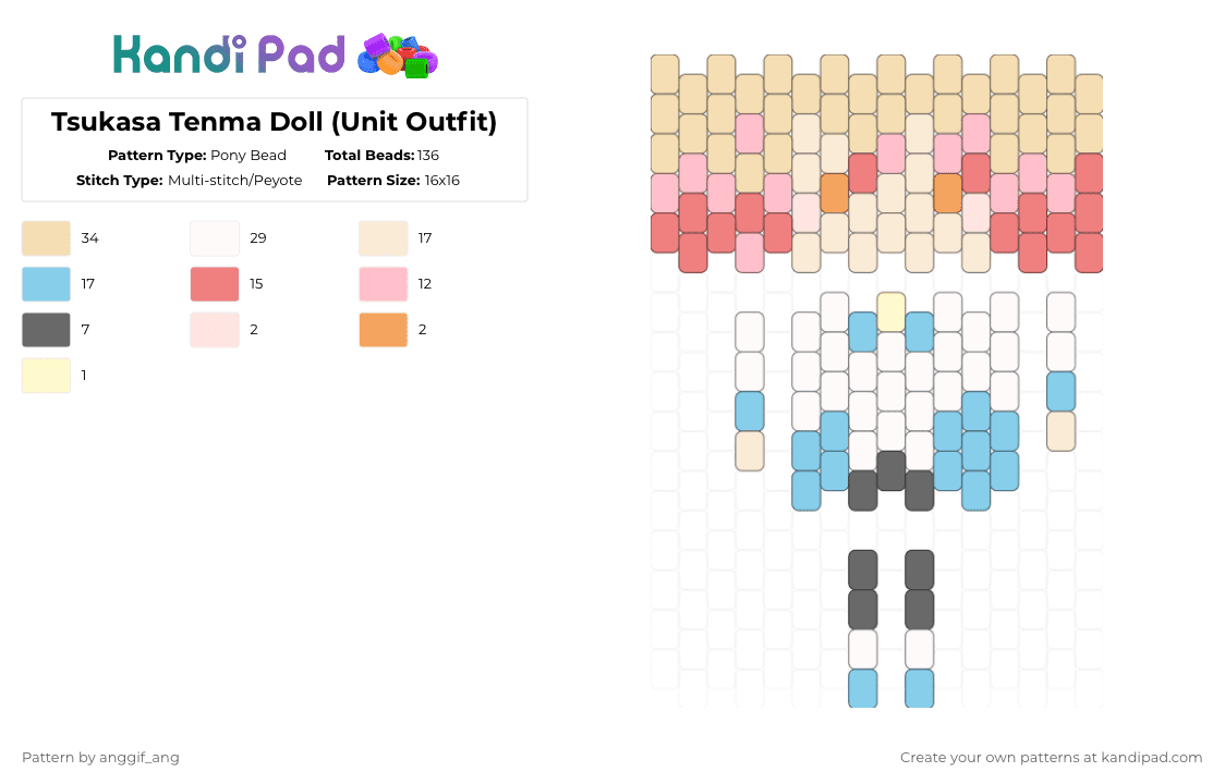 Tsukasa Tenma Doll (Unit Outfit) - Pony Bead Pattern by anggif_ang on Kandi Pad - doll,plush,temna,tsukasa,pjsk,prsk,project sekai,colorfulstage,red,pink,beige,light blue