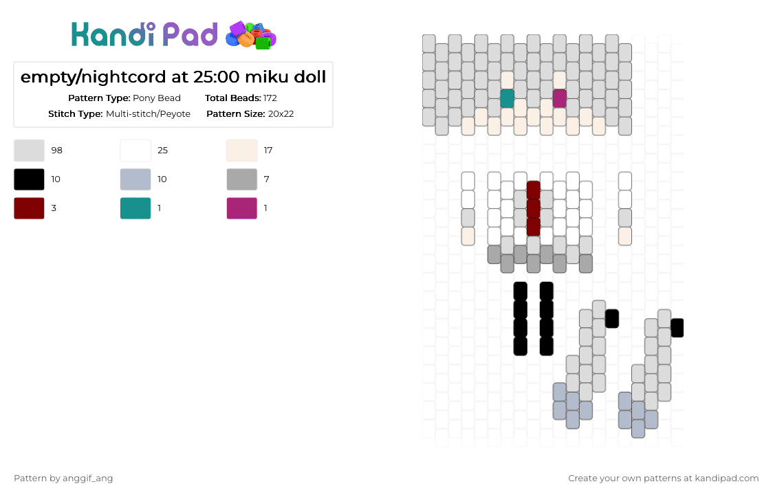 empty/nightcord at 25:00 miku doll (new world) - Pony Bead Pattern by anggif_ang on Kandi Pad - white,pink,beige,pjsk,colorfulstage,miku,doll,nightcord at 25,empty,n25