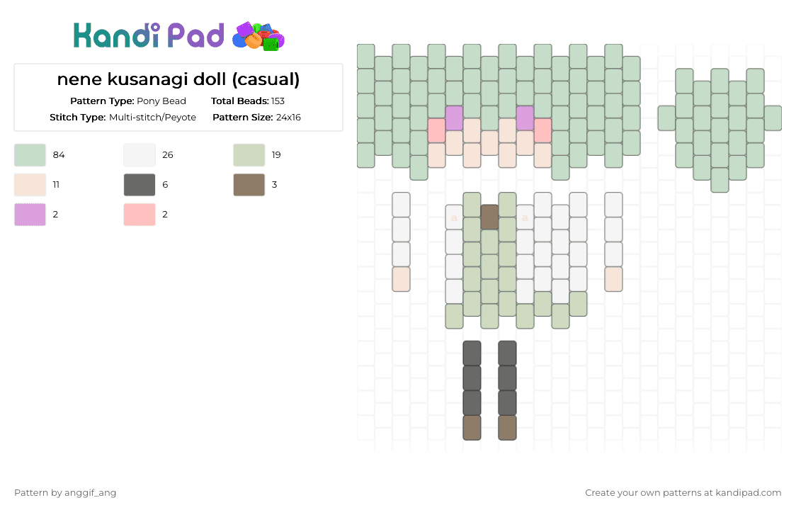 nene kusanagi doll (casual) - Pony Bead Pattern by anggif_ang on Kandi Pad - colorfulstage, doll, gray, kusanagi, nene, pjsk, project sekai, prsk, white, wxs