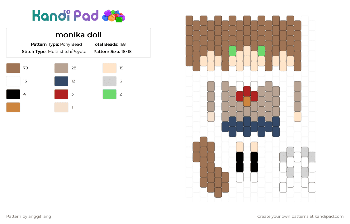 monika doll - Pony Bead Pattern by anggif_ang on Kandi Pad - tan,beige,ddlc,doll,doki doki literature club,monika