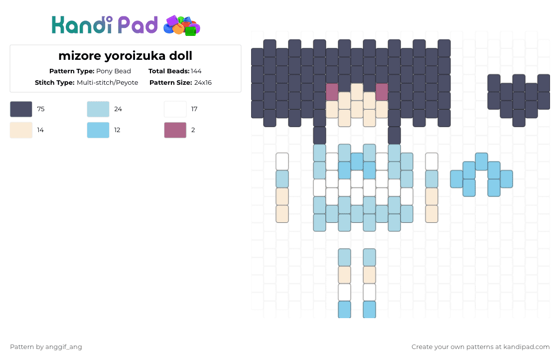 mizore yoroizuka doll - Pony Bead Pattern by anggif_ang on Kandi Pad - purple,light blue,liz and the blue bird,sound euphonium,doll,anime,mizore,yoroizuka