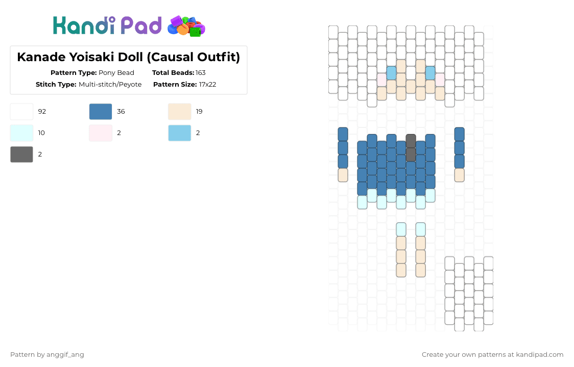 Kanade Yoisaki Doll (Causal Outfit) - Pony Bead Pattern by anggif_ang on Kandi Pad - white,blue,kanade,yoisaki,pjsk,project sekai,colorfulstage,doll,prsk,n25