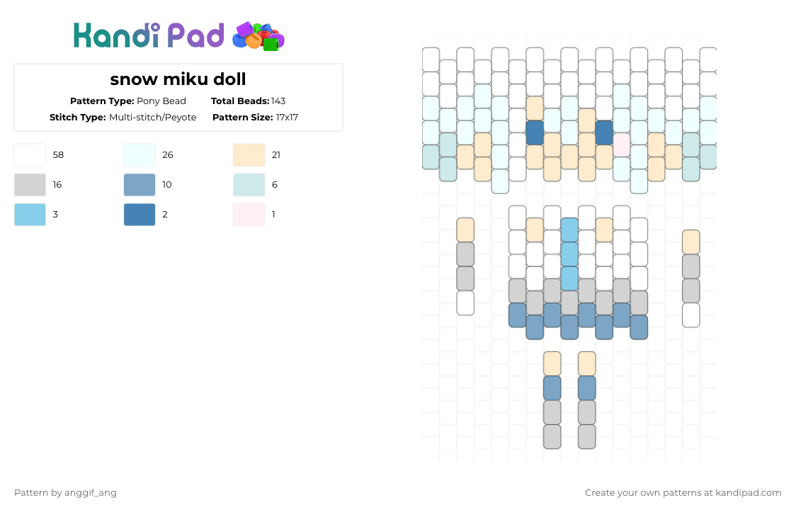 snow miku doll - Pony Bead Pattern by anggif_ang on Kandi Pad - white,beige,light blue,miku,snow,doll,winter,snow miku