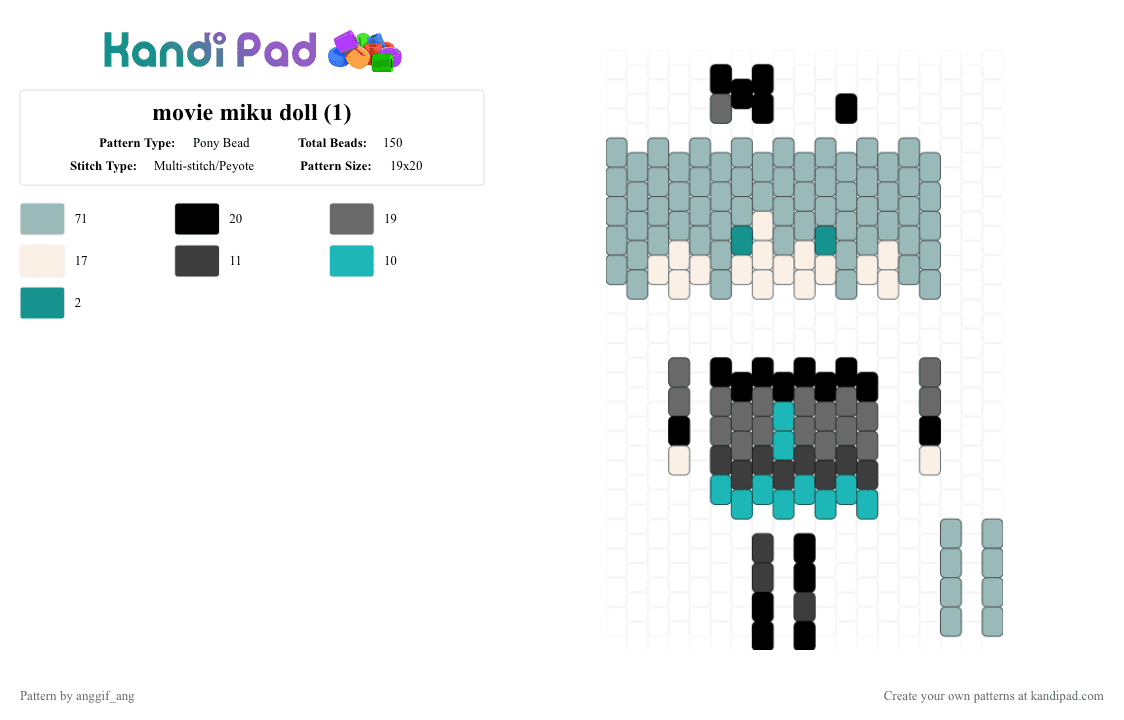 movie miku doll (1) - Pony Bead Pattern by anggif_ang on Kandi Pad - colorfulstage, doll, miku, movie miku, pjsk, teal