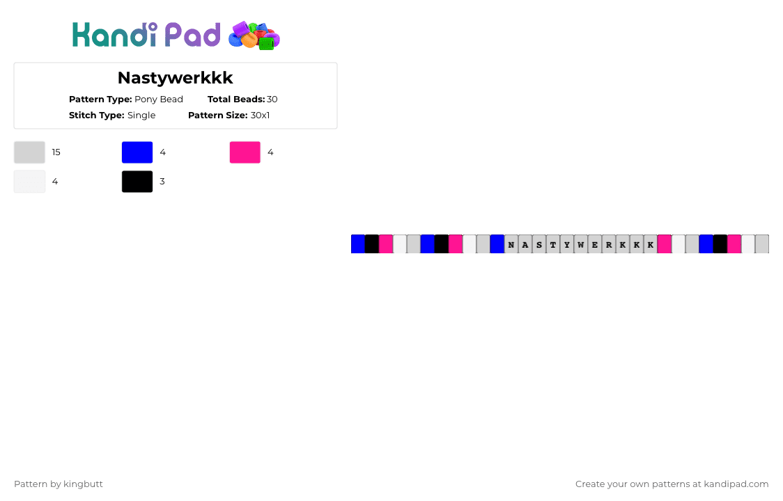Nastywerkkk - Pony Bead Pattern by kingbutt on Kandi Pad - white,purple,pink