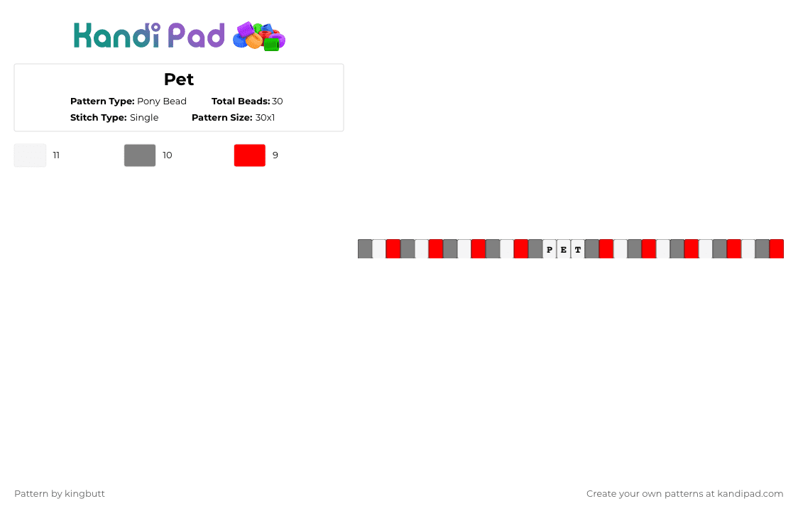Pet - Pony Bead Pattern by kingbutt on Kandi Pad - gray,red