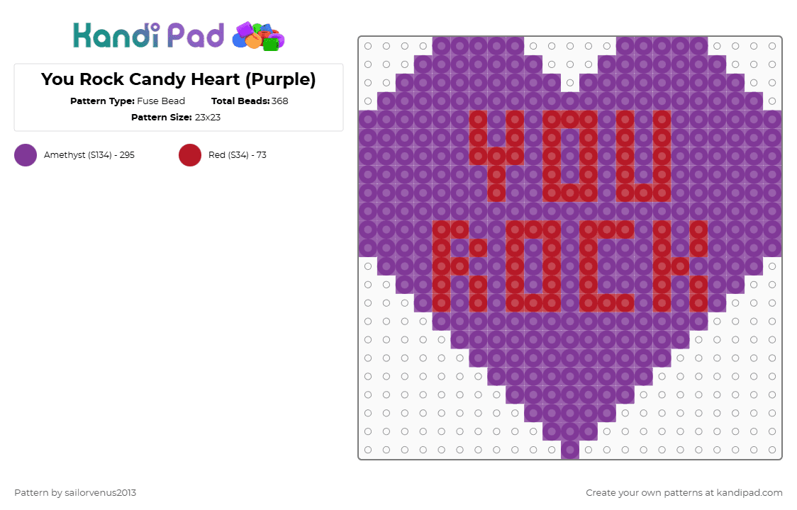 You Rock Candy Heart (Purple) - Fuse Bead Pattern by sailorvenus2013 on Kandi Pad - pink,heart,valentines day,holiday,love,candy,food,holidays