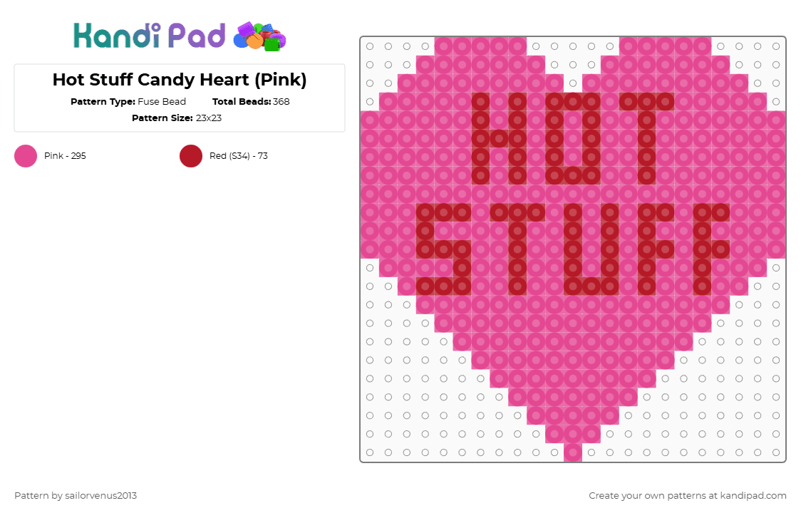 Hot Stuff Candy Heart (Pink) - Fuse Bead Pattern by sailorvenus2013 on Kandi Pad - pink,heart,valentines day,holiday,love,candy,holidays,food