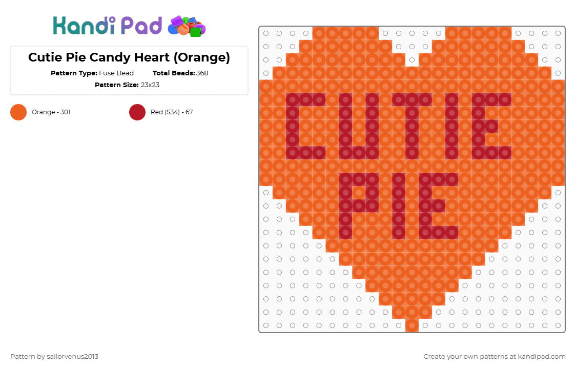 Cutie Pie Candy Heart (Orange) - Fuse Bead Pattern by sailorvenus2013 on Kandi Pad - orange,heart,valentines day,holiday,love,candy,holidays,food