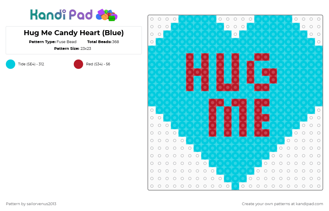 Hug Me Candy Heart (Blue) - Fuse Bead Pattern by sailorvenus2013 on Kandi Pad - light blue,heart,valentines day,holiday,love,candy,food,holidays