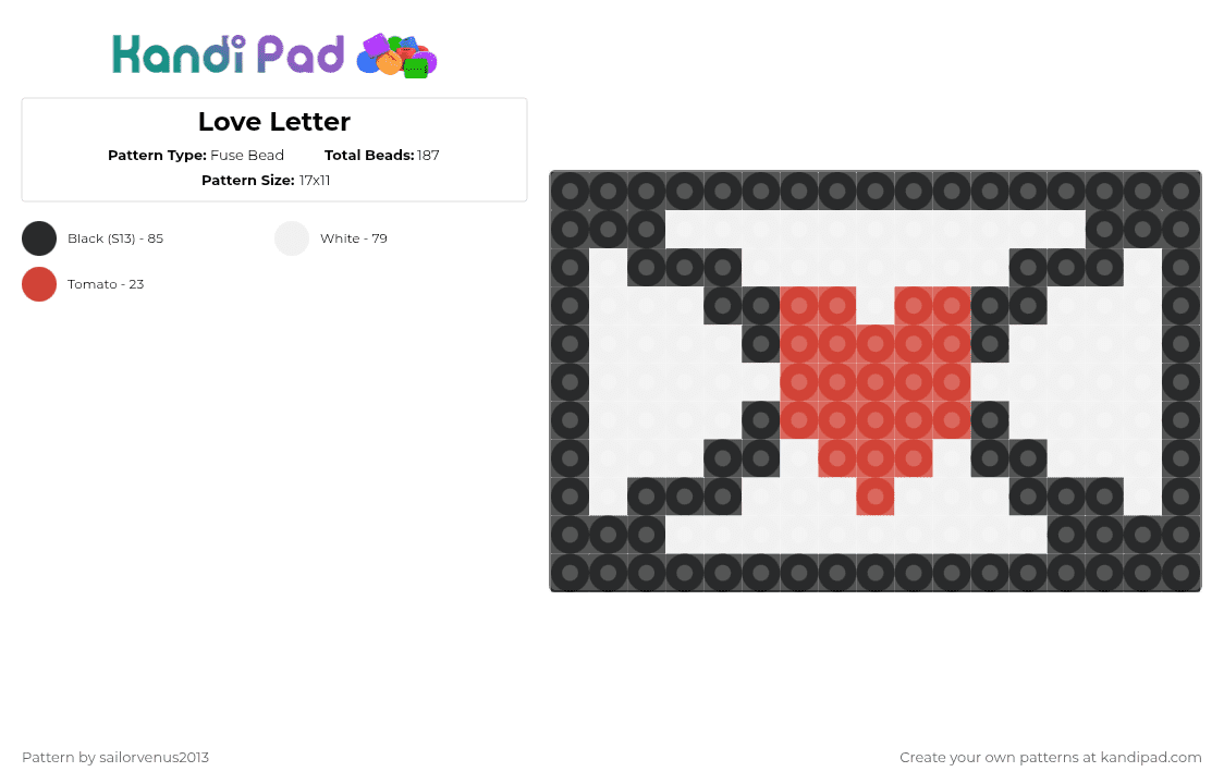 Love Letter - Fuse Bead Pattern by sailorvenus2013 on Kandi Pad - white,love,valentines day,holidays,heart