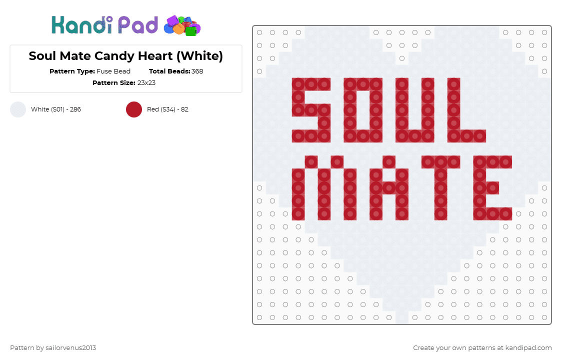 Soul Mate Candy Heart (White) - Fuse Bead Pattern by sailorvenus2013 on Kandi Pad - white,heart,valentines day,holiday,love,candy,food,holidays