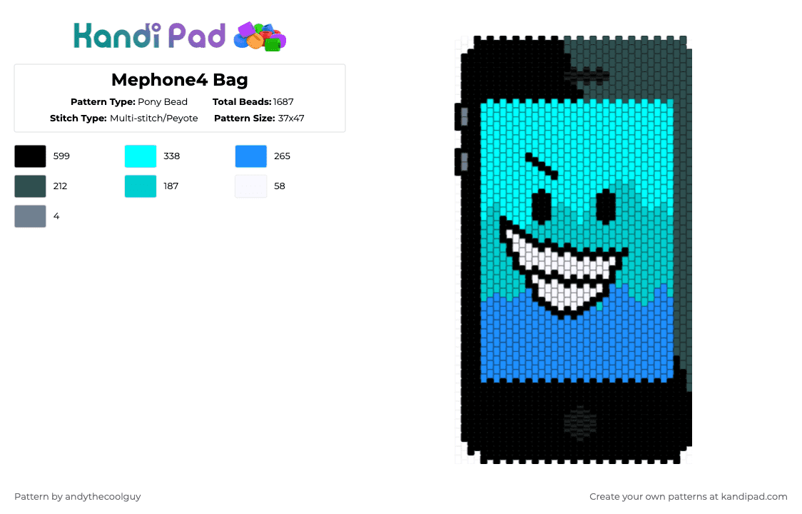 Mephone4 Bag - Pony Bead Pattern by andythecoolguy on Kandi Pad - light blue