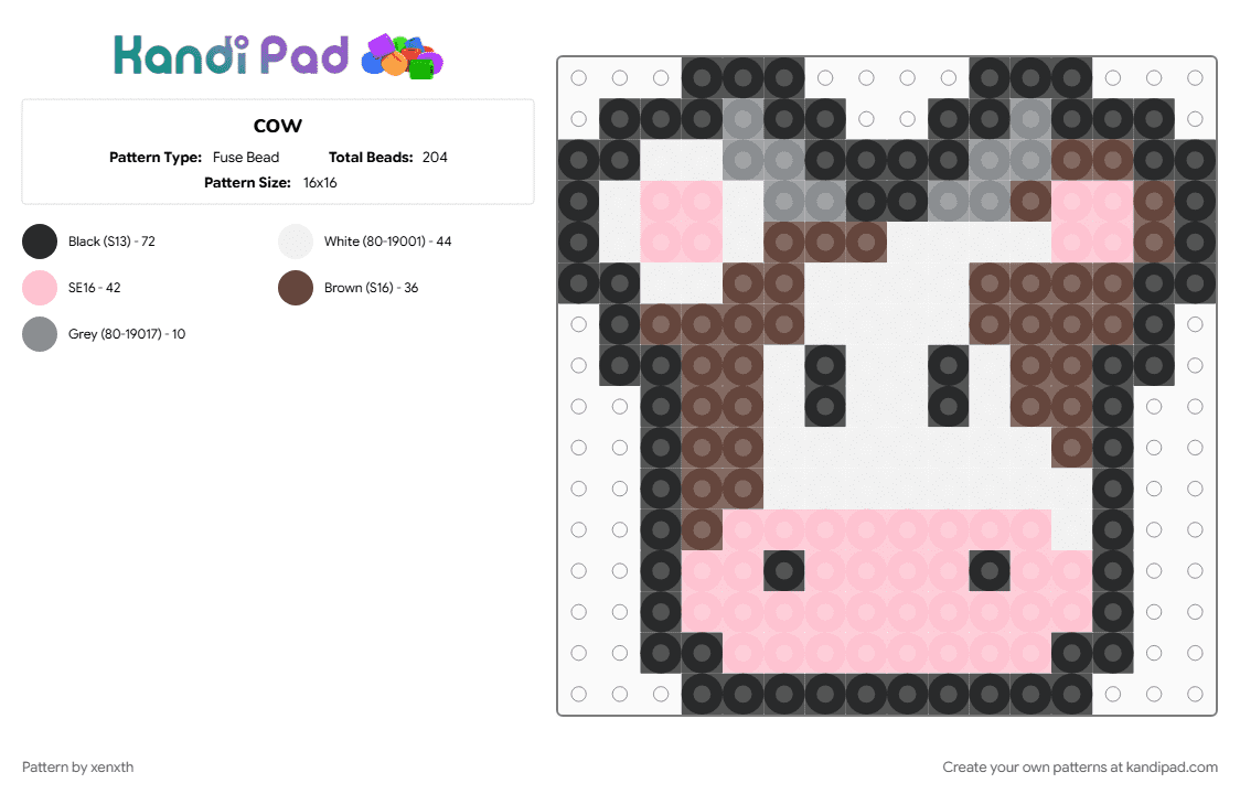 cow - Fuse Bead Pattern by xenxth on Kandi Pad - brown, pink
