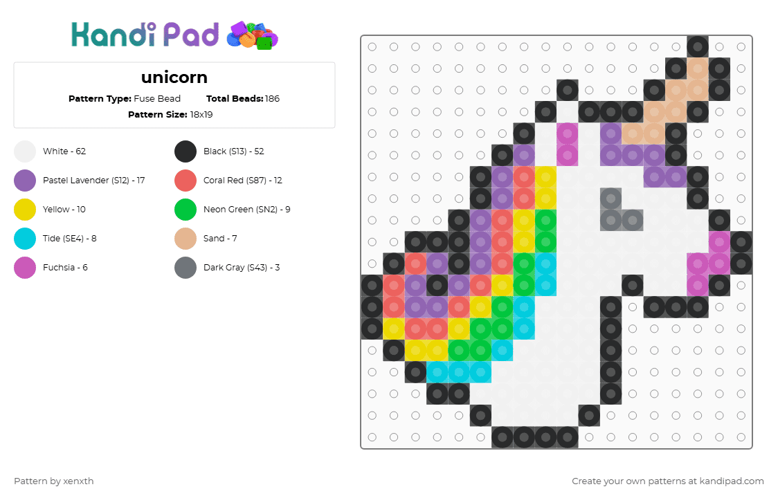 unicorn - Fuse Bead Pattern by xenxth on Kandi Pad - white,pink,yellow,red