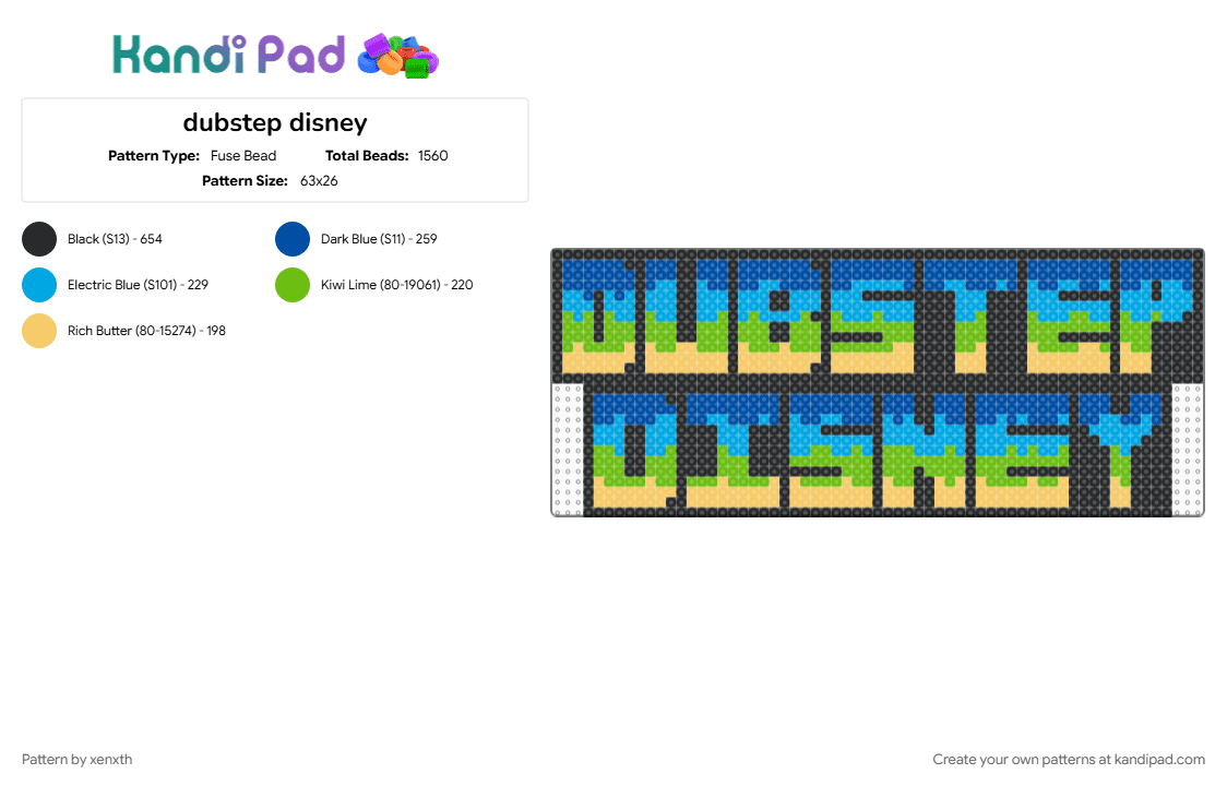 dubstep disney - Fuse Bead Pattern by xenxth on Kandi Pad - blue, green, light blue