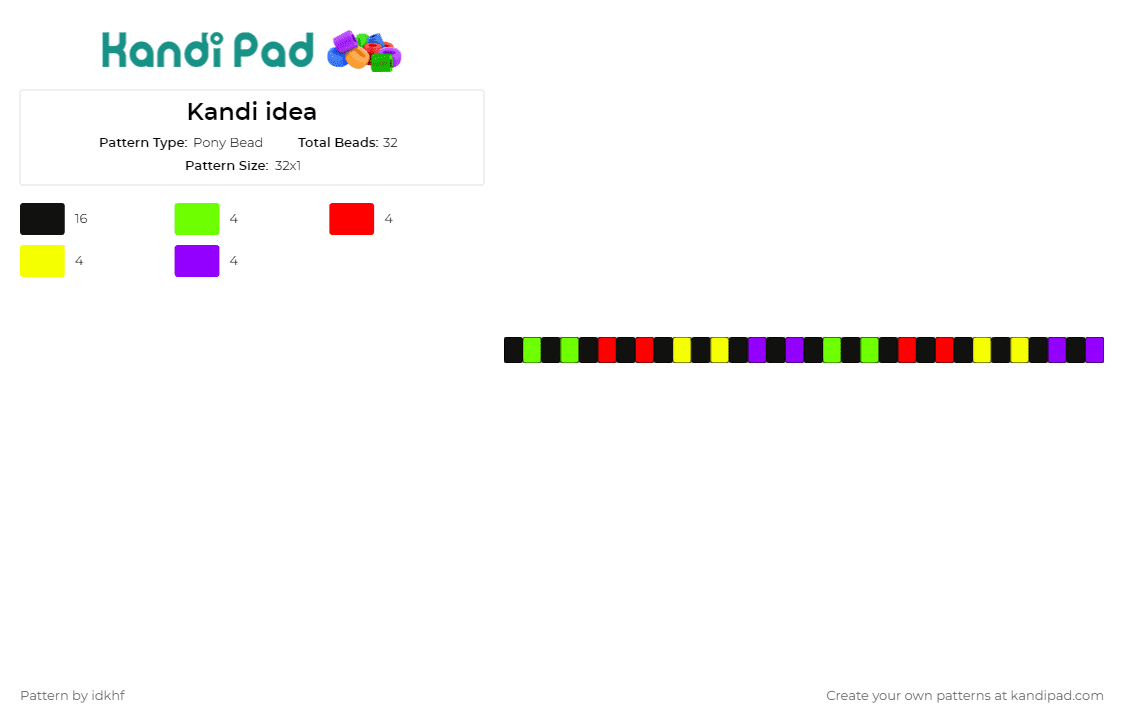 Kandi idea - Pony Bead Pattern by idkhf on Kandi Pad - colorful,single,cuff,bracelet,vibrant,pop,energy,simple,striking