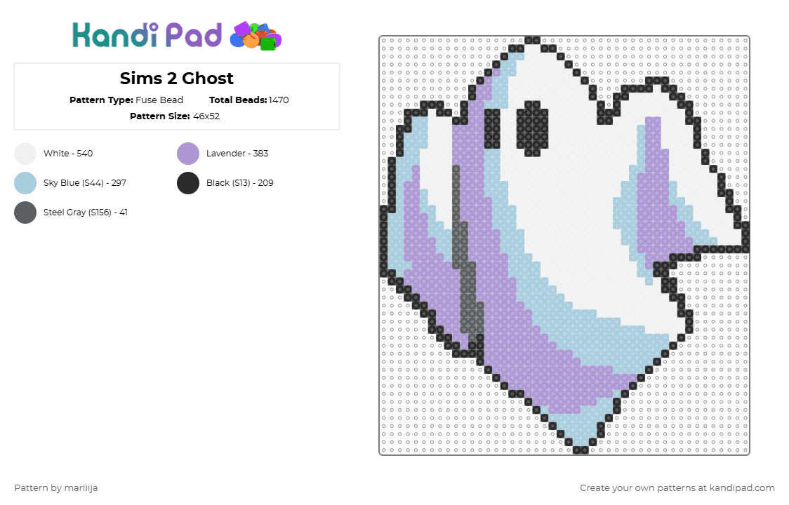 Sims 2 Ghost - Fuse Bead Pattern by mariiija on Kandi Pad - light blue,pink