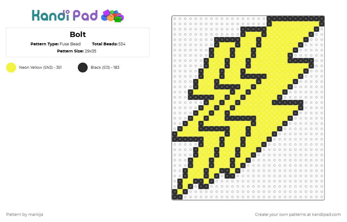 Bolt - Fuse Bead Pattern by mariiija on Kandi Pad - black,yellow