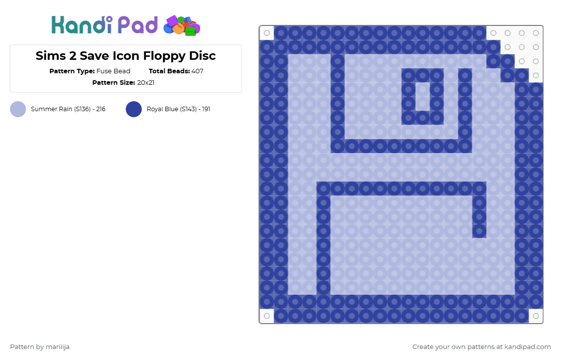 Sims 2 Save Icon Floppy Disc - Fuse Bead Pattern by mariiija on Kandi Pad - purple,pink