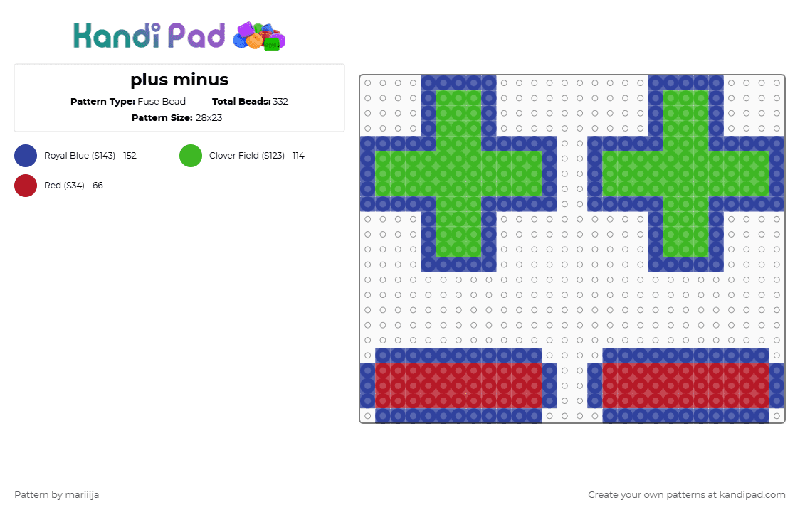Plus minus Fuse Bead Pattern - Kandi Pad | Kandi Patterns, Fuse Bead ...
