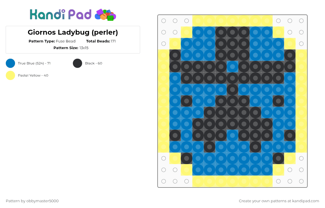 Giornos Ladybug (perler) - Fuse Bead Pattern by obbymaster5000 on Kandi Pad - yellow,blue,giorno,jjba,goldenwind,perler,part5,jojos bizarre adventures
