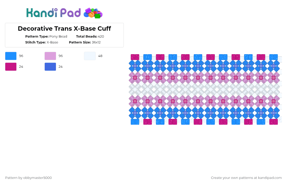 Trans Shield Pattern Decorative Trans X-Base Cuff Pony Bead Pattern - Kandi Pad | Kandi ...