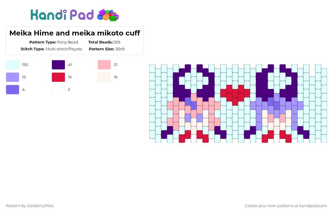 Meika Hime and meika mikoto cuff - Pony Bead Pattern by starberrylillies on Kandi Pad - white,pink,purple,vocaloid,meika hime,meika mikoto,cuff