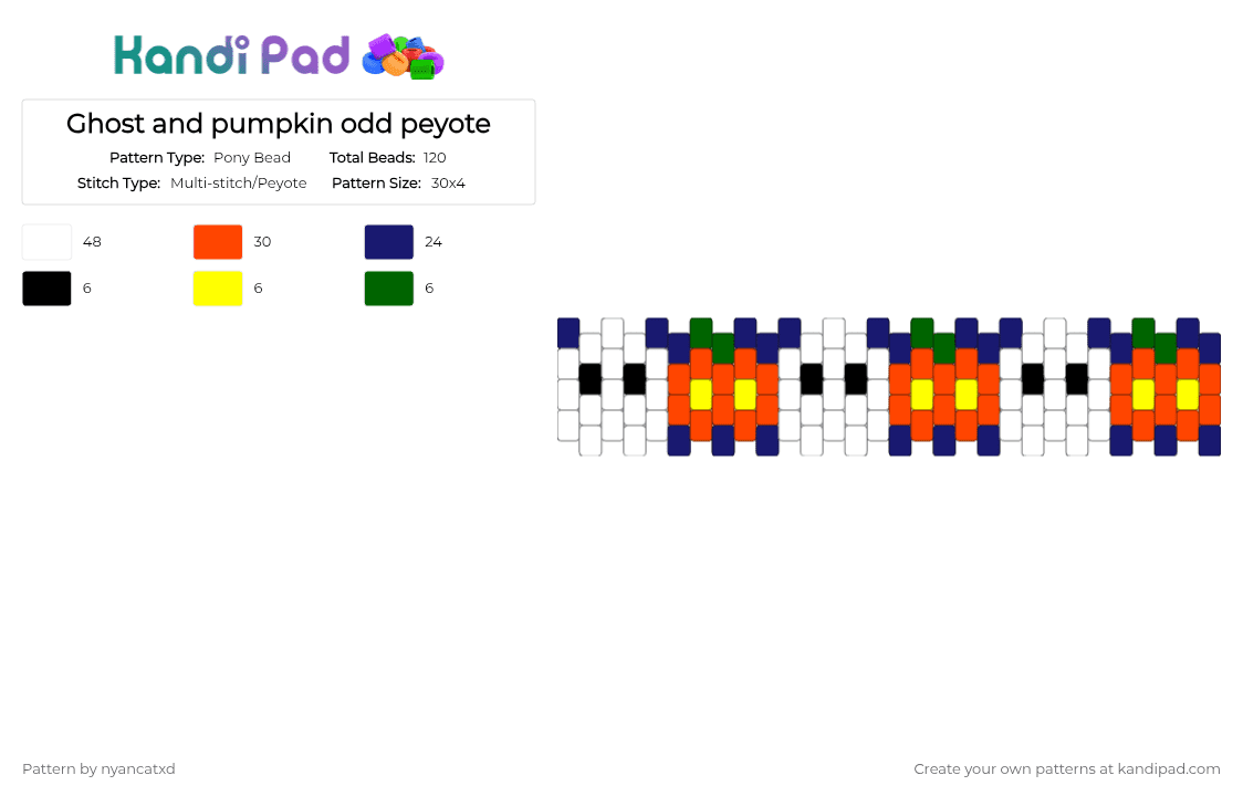 Ghost and pumpkin odd peyote - Pony Bead Pattern by nyancatxd on Kandi Pad - purple,red
