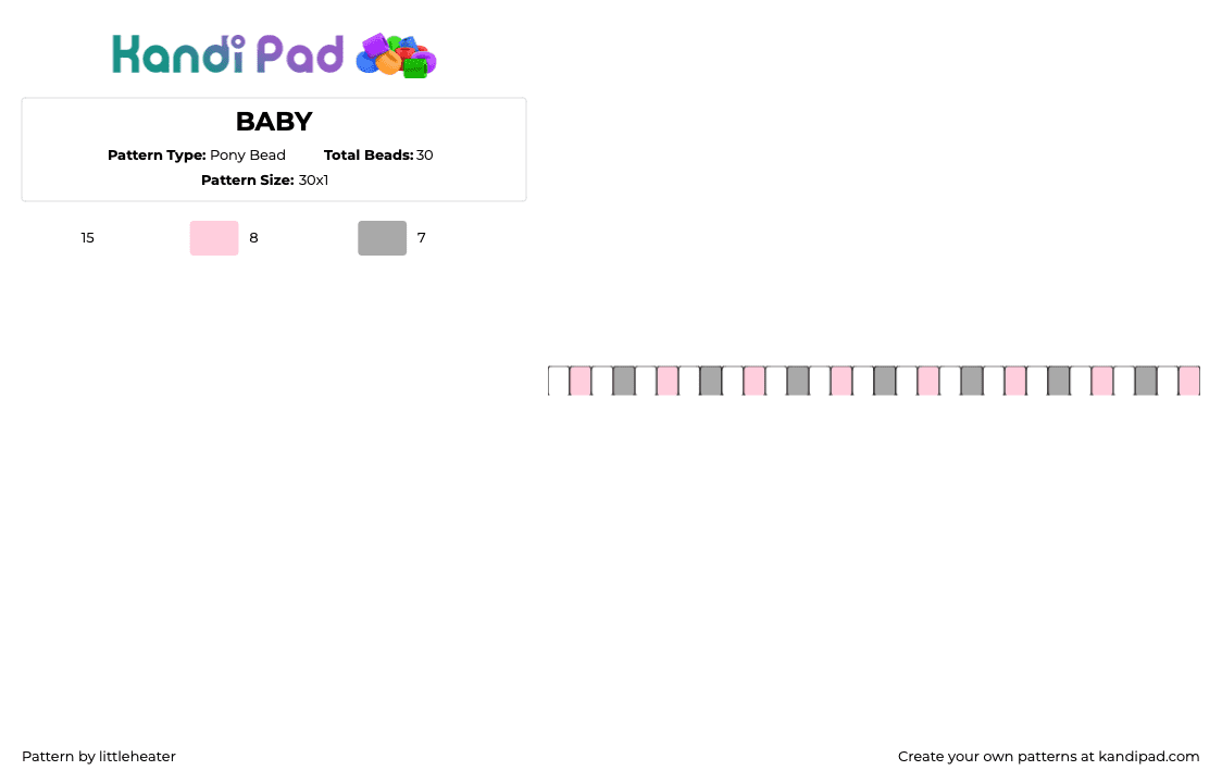 BABY - Pony Bead Pattern by littleheater on Kandi Pad - pastel,stripes,single,bracelet,pink,gray