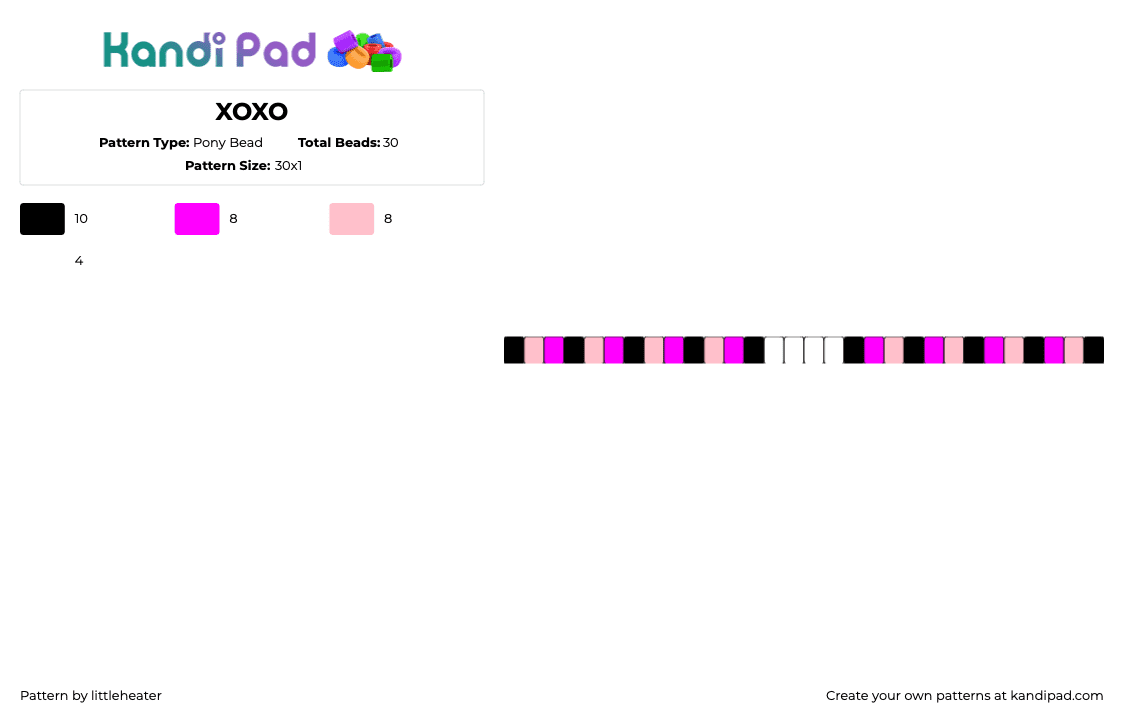 XOXO - Pony Bead Pattern by littleheater on Kandi Pad - neon,love,bright,single,bracelet,pink,black