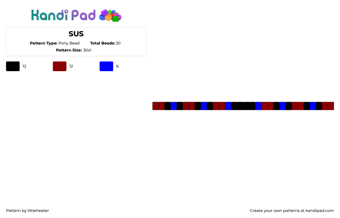 SUS - Pony Bead Pattern by littleheater on Kandi Pad - sus,dark,single,bracelet,red,blue,black