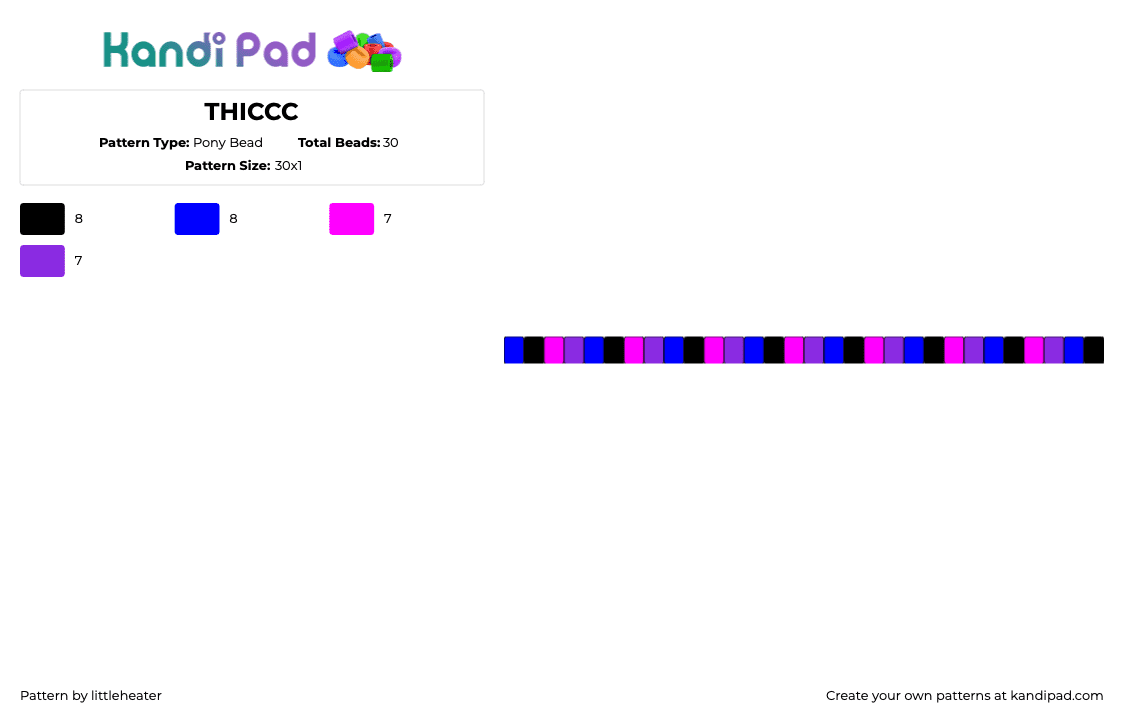 THICCC - Pony Bead Pattern by littleheater on Kandi Pad - neon,thicc,single,bracelet,purple