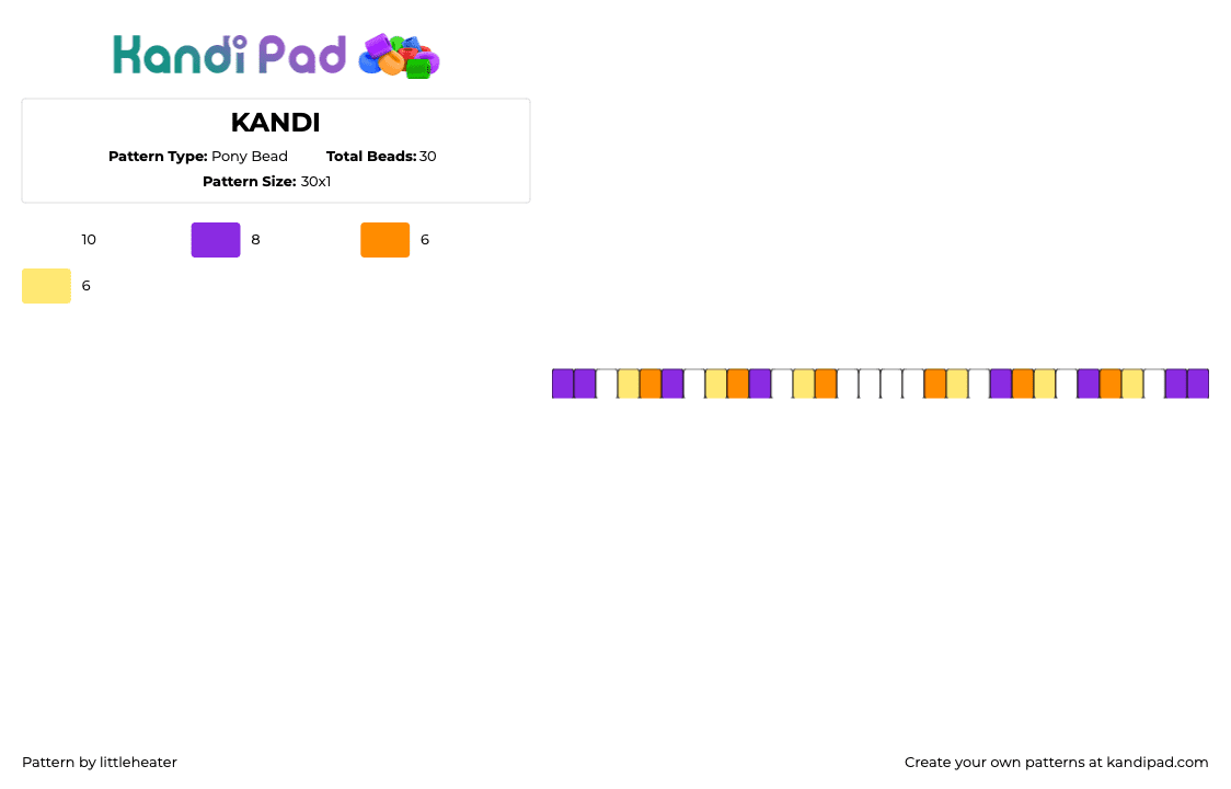 KANDI - Pony Bead Pattern by littleheater on Kandi Pad - candy corn,colorful,bright,halloween,single,bracelet,orange,purple,white