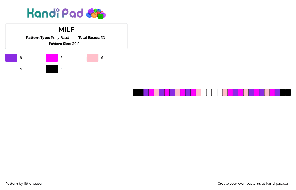 MILF - Pony Bead Pattern by littleheater on Kandi Pad - milf,gradient,bright,dark,single,bracelet,pink,purple