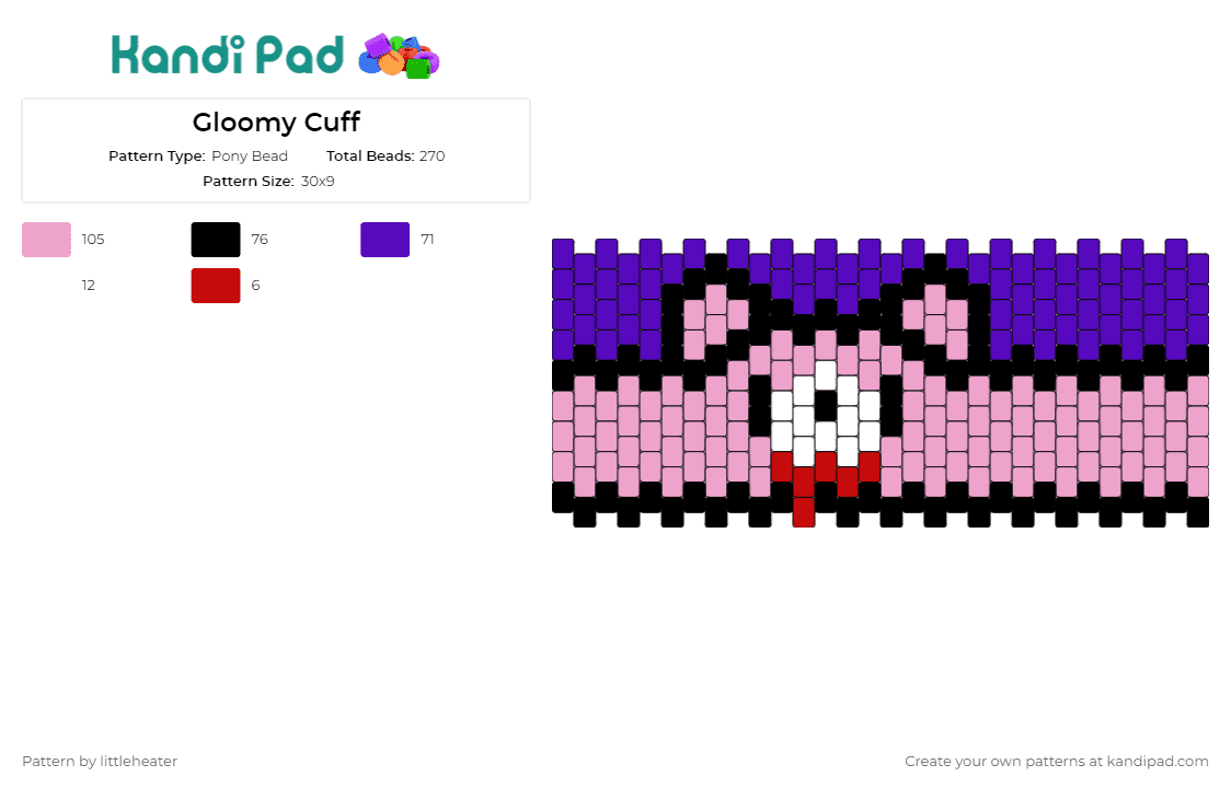 Gloomy Cuff - Pony Bead Pattern by littleheater on Kandi Pad - gloomy bear,zombie,spooky,halloween,cuff,enchanting,horror,adorable,cuteness,purple,pink