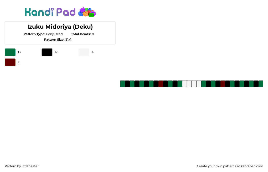 Izuku Midoriya (Deku) - Pony Bead Pattern by littleheater on Kandi Pad - izuku midoriya,deku,my hero academia,anime,tv show,single,bracelet,green