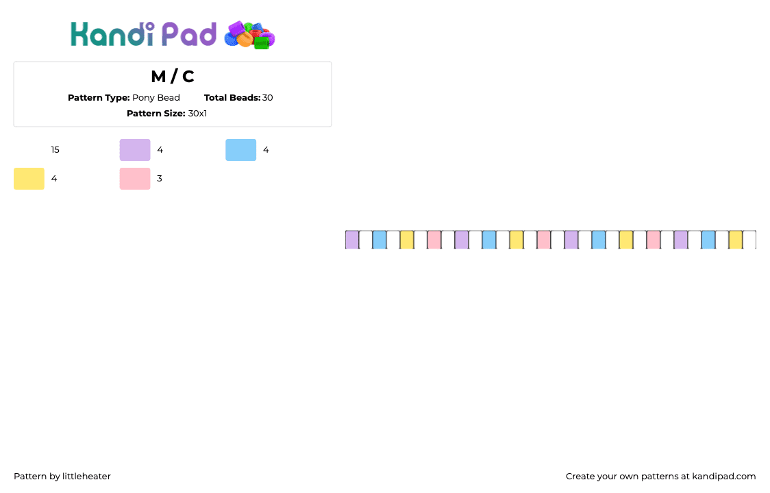 M / C - Pony Bead Pattern by littleheater on Kandi Pad - pastel,colorful,single,bracelet,pink,yellow,light blue,pink,white