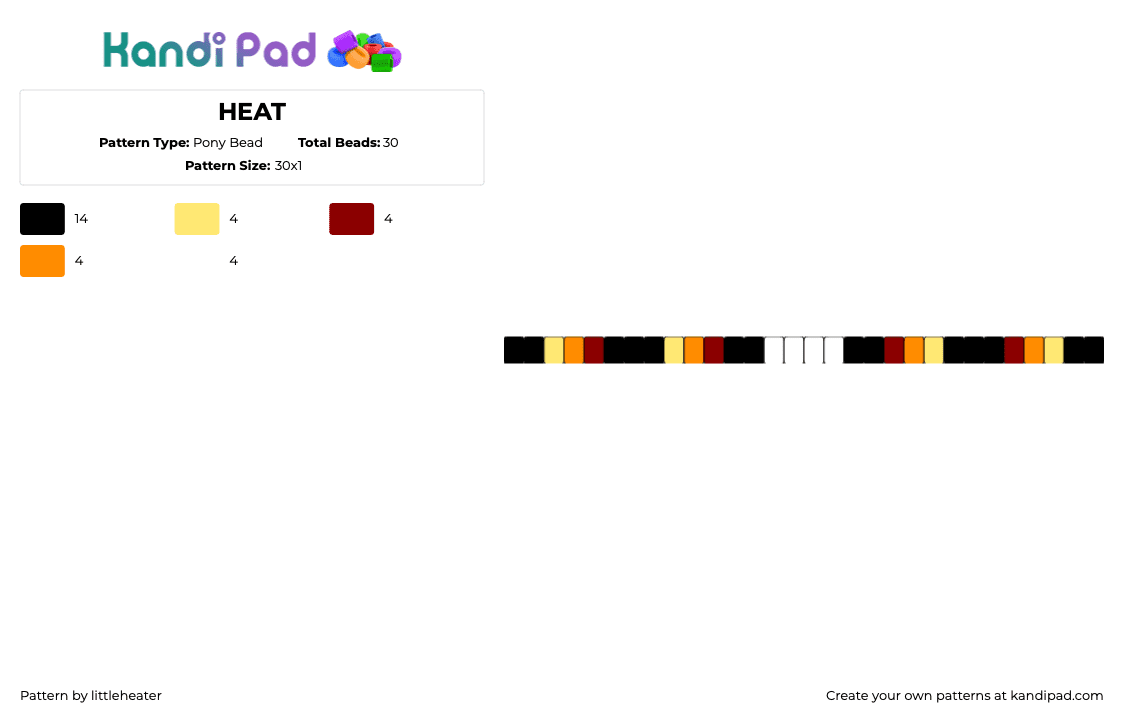 HEAT - Pony Bead Pattern by littleheater on Kandi Pad - fiery,dark,single,bracelet,black,orange,yellow