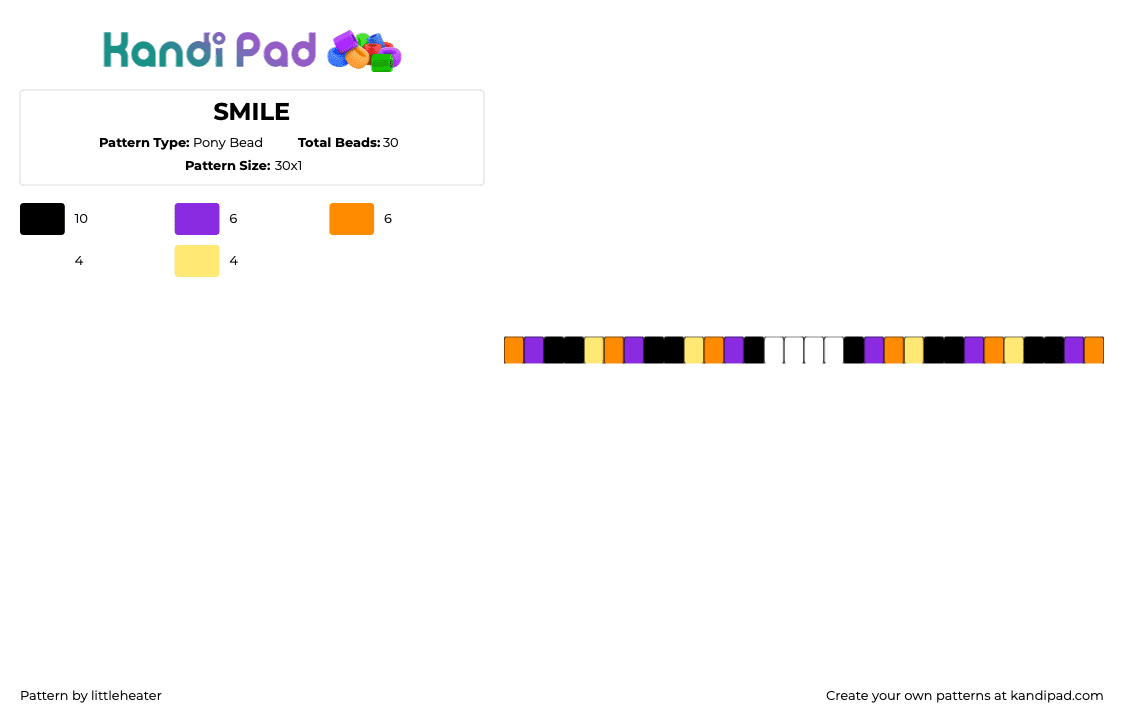 SMILE - Pony Bead Pattern by littleheater on Kandi Pad - colorful,halloween,single,bracelet,orange,purple