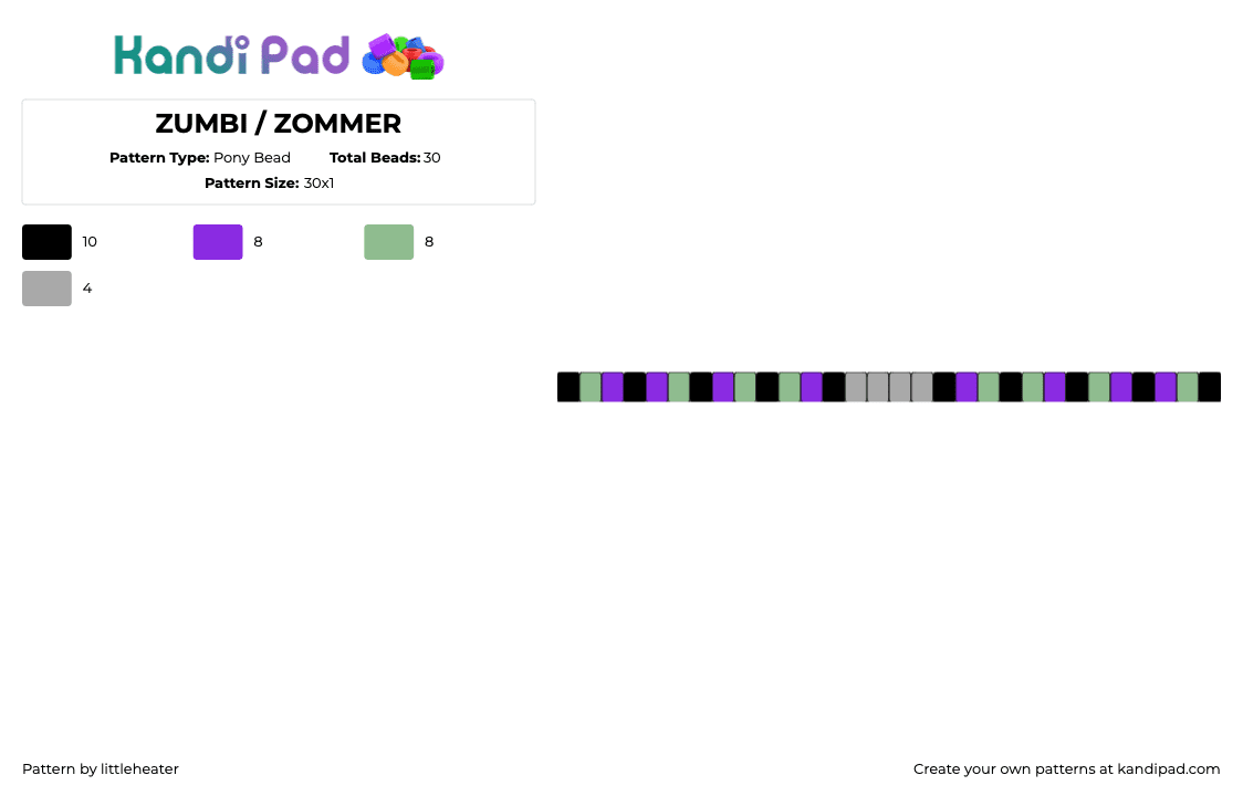 ZUMBI / ZOMMER - Pony Bead Pattern by littleheater on Kandi Pad - zommer,moshi monsters,movie,zombie,dark,single,bracelet,purple,green