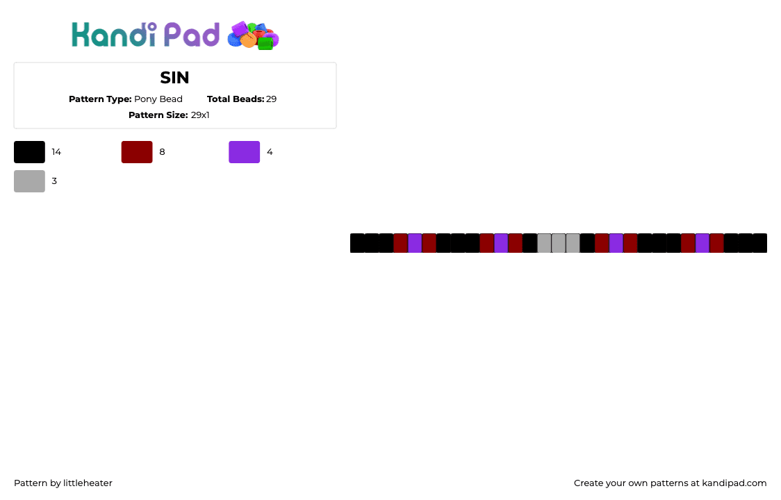 SIN - Pony Bead Pattern by littleheater on Kandi Pad - dark,stripes,single,bracelet,black,red,purple