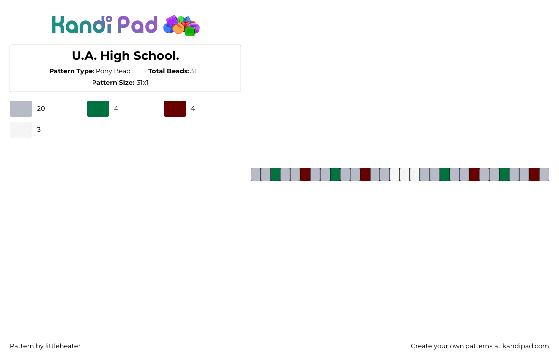 U.A. High School. - Pony Bead Pattern by littleheater on Kandi Pad - ua high school,my hero academia,anime,tv show,single,bracelet,gray