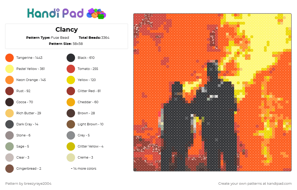 Clancy - Fuse Bead Pattern by breezyraye2004 on Kandi Pad - red,orange,yellow