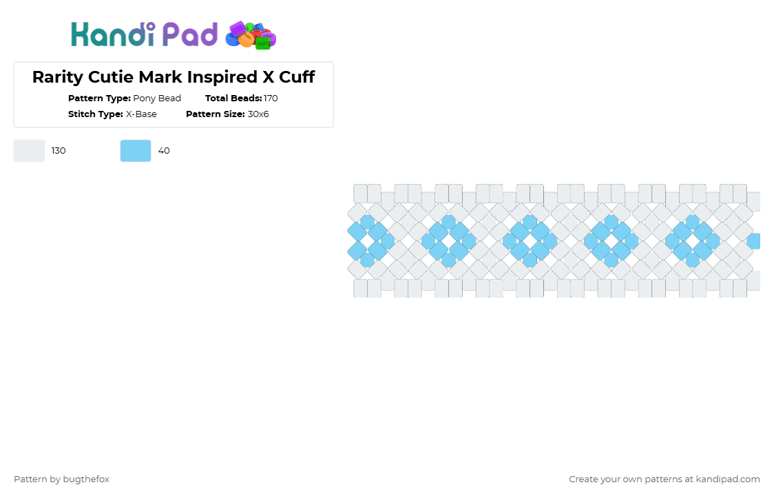 Rarity Cutie Mark Inspired X Cuff - Pony Bead Pattern by bugthefox on Kandi Pad - white,rarity,cutie,mark,cutie mark,inspired,x,cuff,my little pony