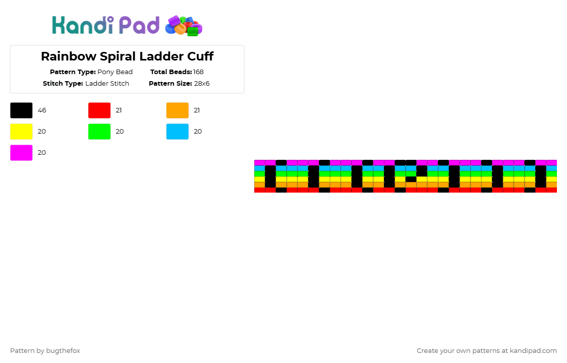 Rainbow Spiral Ladder Cuff - Pony Bead Pattern by bugthefox on Kandi Pad - orange,green,pink,colorful,rainbow,scene,kandi,ladder,cuff,spiral